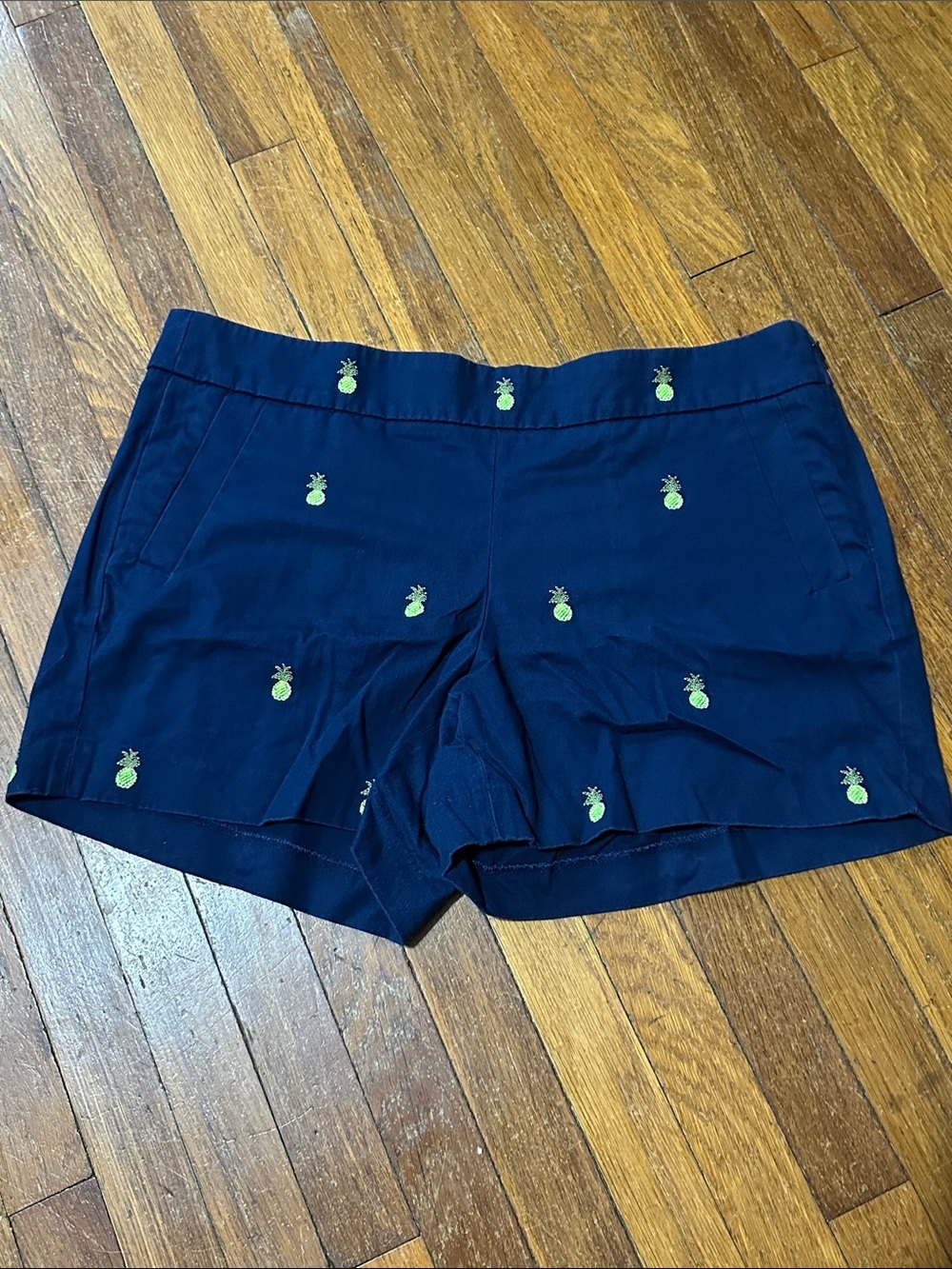 J. Crew Navy Blue Shorts, Pineapple Embroidery, Sz 12